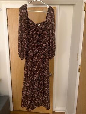 Astr Brown Maxi Dress with Pink Floral Print